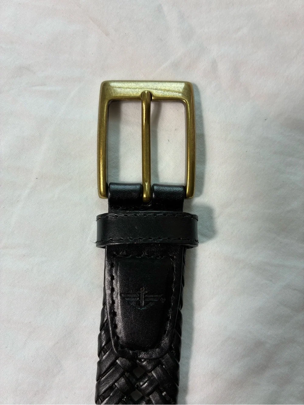 Dockers Mens Belt Sz 44 Braided Black Leather with Brass Buckle